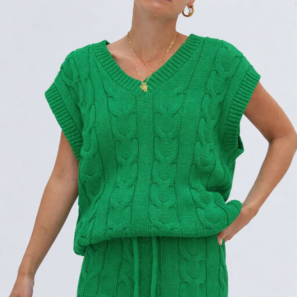 CRESCENT‎ Cable Knit Oversized Vest Green Medium